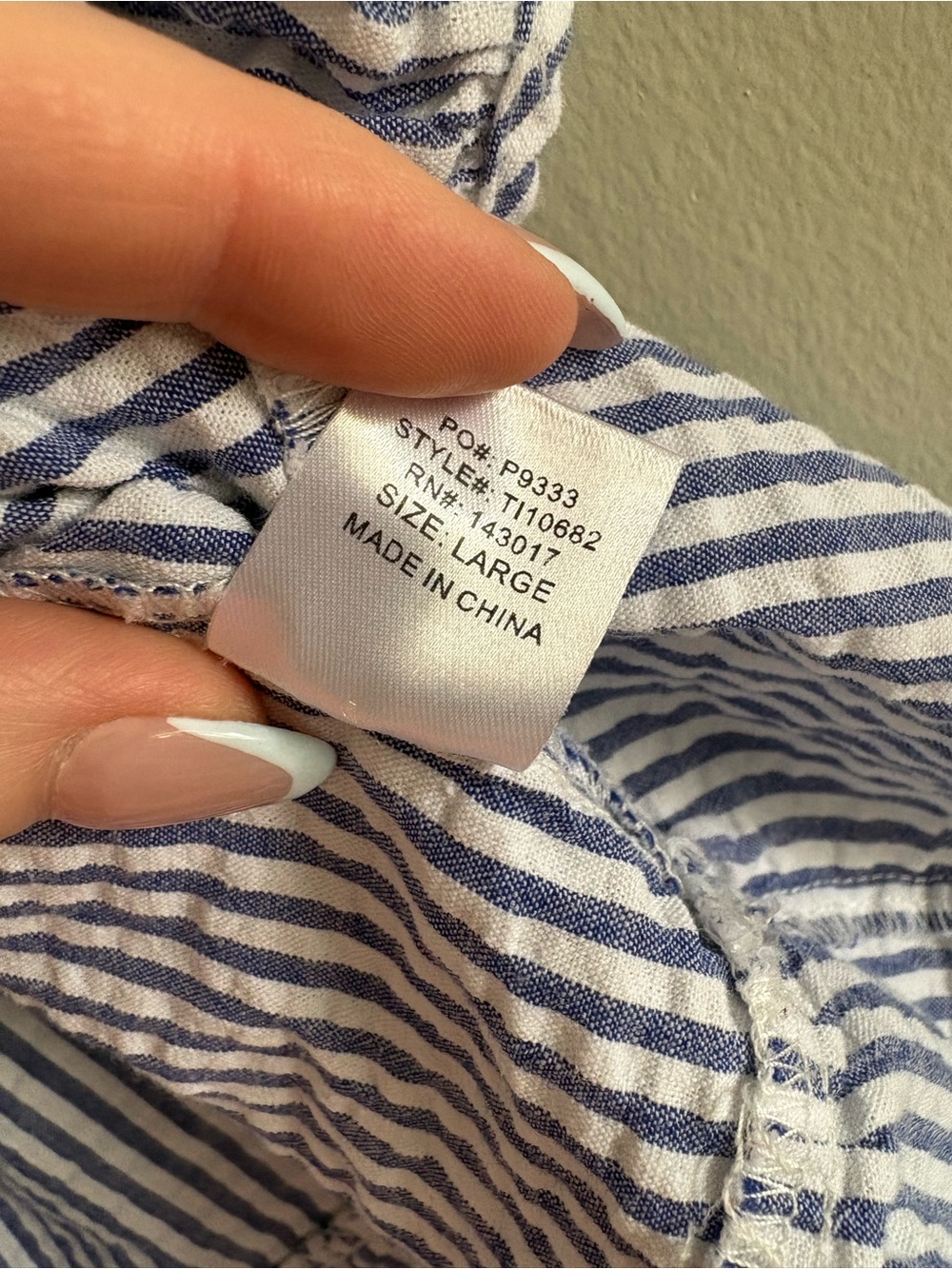 Ces Femme Blue White Striped Tiered Babydoll Top Large 100% Cotton Puff Sleeve - Picture 4 of 9